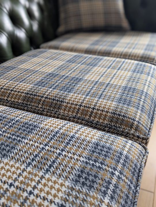 Close-up of the check seat cushions