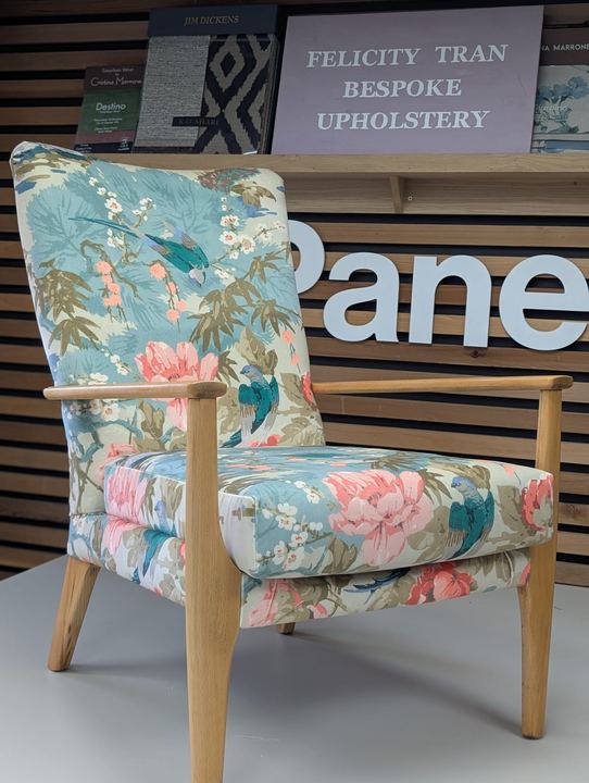 Mid-century Parker Knoll armchair in a floral bird print
