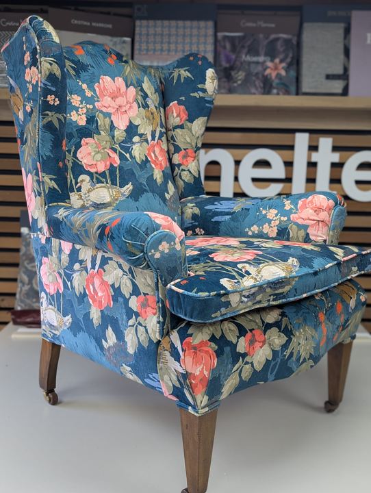 The finished wingback from a three-quarter angle